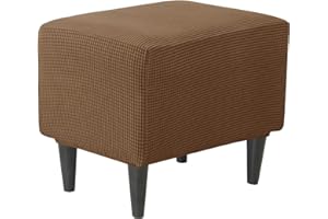 JHLD Rechteckiger Stretch Ottomane Schonbezug, Ottomane Bezug Elastische Hockerbezug Jacquard Hocker Husse für Fußhocker Quadratisch Mit elastischem Boden Für Katzen Hunde -Tiefer Kaffee-klein