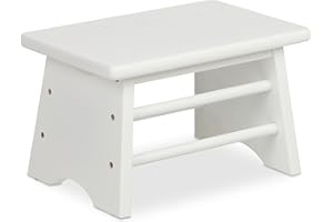 Relaxdays Fußbank Bambus, bis 100 kg, Stabiler Tritthocker, HxBxT: 20 x 33 x 21,5 cm, Kinderhocker Bad, Hocker, weiß