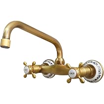 Rubinetto Da Cucina E Bagno In Ottone Antico - Girevole 360°, Doppia Maniglia Per Acqua Calda E Fredda, Design Vintage Con Base In Rame Rinforzato