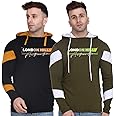 London Hills Men's Regular Fit Printed Full Sleeve Cotton Blend Hooded T-Shirt (Pack of 2)