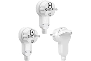 TICENPE 3 Piezas Enchufe Macho Plano 250V 16A IP20, Clavija Europeo Schuko Enchufe Plano Pared, Enchufe con Contacto a Tierra con Man-go Plegable y Protección Contra Dobleces de Cable