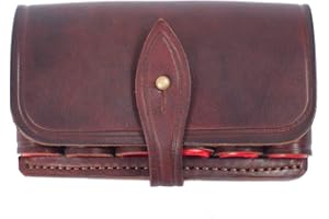 VlaMiTex Cartuccia Borsa in Pelle per cartucce da 12 Calibro, Nero/Marrone