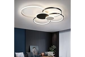 JINWELL Nowoczesna lampa sufitowa LED, duża, do salonu, ściemniana, z pilotem zdalnego sterowania, okrągłe pierścienie, kreatywne, metalowe, akrylowe, oświetlenie do jadalni, sypialni, czarna, 100 cm/98 W
