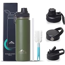 Hydration Nation Edelstahl-Wasserflasche Mit 3 Deckeln - Doppelwandig Isoliert, 24h Kalt / 12h Heiß