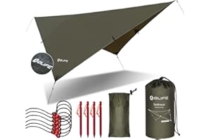 OLIFE Bâche Anti-Pluie Camping Bâche 3m x 3m Camping Tarp PU 2000 Léger Portable Anti-UV Ripstop Toile de Tente pour Picnic Camping Randonnée, Activités Extérieures (Vert)