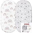 GLLQUEN BABY 2 Pack Moses Basket Fitted Sheets, Newborn Pram Sheets Fitted, 100% Microfiber Oeko-tex100 Cozy and Breathable Crib Baby Bassinet Sheets for Boy and Girl, Easy Care Soft Fitted Sheet