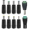 Melfi™ 60Pcs DC Power Adapter 5.5 x 2.1mm Female Jack to DC Male Plug with 8 Multiple DC Tips Connector Adapter for CCTV Camera Security Monitoring and LED Strip Light.