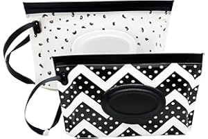 ULVBABI Lot de 2 distributeurs portables de pochettes pour lingettes humides, réutilisables, rechargeables - Motif vagues et plumes