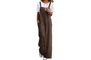 YESNO Women's Casual Corduroy Overalls Adjustable Straps Baggy Pants Wide Leg Jumpsuits with Pockets PC2UK