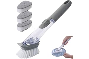 ANCUIOYZ Brosse De Nettoyage 3 En 1 Avec Brosse De Nettoyage Pour Distributeur De Détergent, Avec 3 Éponges De Nettoyage Et Un Pot De Rechange Et Une Brosse à Vaisselle (Gris)