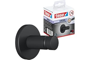 tesa MOON BLACK Handtuchhaken, matt schwarz, für Bad & WC - für Bäder im Industrial Style und moderne Badezimmer - bohrfrei, inkl. Klebelösung - 37 mm x 37 mm x 36 mm