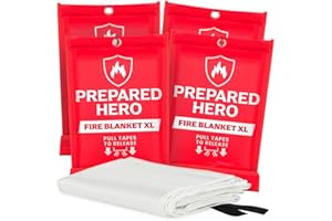 PREPARED HERO Hero Extra Large Emergency Fire Suppression Blanket - 4 Pack - XL Fiberglass Fire Blanket for Kitchen & Home, 47” x 71”