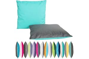 ‎JACK JACK 2-farbiges Wende Outdoor Lounge Kissen 45x45cm Dekokissen inkl. Füllung Wasserfest Sitzkissen Garten Stuhl Lotus Effekt, Farbe:Anthrazit - Aqua