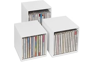 DEMACIA cubix CD Box White, Wooden CD Storage Boxes, 3 CD Boxes for up to 40 CDs. Decorative and attractive design. Stylish CD storage.