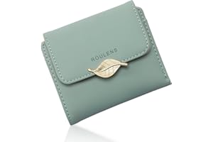 Roulens Mały portfel dla kobiet blokowanie RFID skóra PU liść wisiorek etui na karty organizer zamek błyskawiczny portmonetka na monety, ZIELONY, S, Współczesny