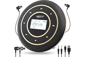CCHKFEI Lettore CD portatile Bluetooth e FM per auto e casa, lettore musicale ricaricabile da 1800 mAh, tasti a sfioramento e display retroilluminato, piccolo lettore CD personale per adulti e bambini