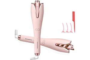 Anluomafuy Lockenstab Automatisch, Vielseitige Lockenstäbe mit 4 Temperatur, Automatisch Rotierender Lockenwickler aus Keramik für Haarstyling, Tragbarer Lockenwickler für lange und kurze Haare-Rosa