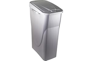 M home by Mazzei Mondex - Poubelle de Tri Sélectif 25L en Plastique - Ouverture facile Push - Coloris Gris Silver - Idéale pour Cuisine, Salle de Bain, Cellier - Fabriquée en France