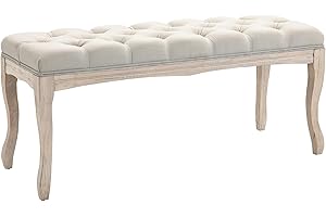HOMCOM Panca Camera da Letto Vintage a Bottoni, Panca Imbottita con Gambe in Legno per Ingresso, Corridoio e Soggiorno, 110x40x48cm, Beige