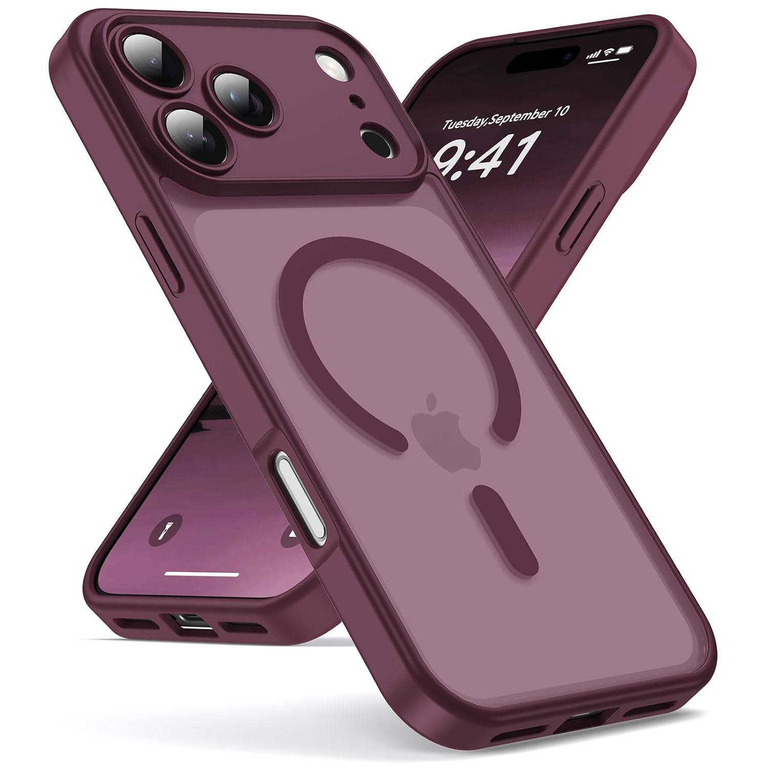 Oududianzi-Cover per iPhone 18 Pro Max / 17 Pro Max Magsafe, Bordeaux | Custodia Traslucida Posteriore PC Silicone TPU Bumper, Protezione Della Fotocamera, Cover Militare Antiurto Anti-Impronte