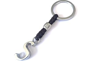 ASTER ALHELÍ - Llavero de Cuero con Iniciales Personalizado - Letras y abalorios de zamak Chapado en Plata - Llavero para Hombre o Mujer - Ideal para Regalo (S)