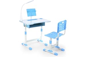 ‎OYAJIA Oyajia Kinder-Schreibtisch- und Stuhl-Set, höhenverstellbar, für Schule, Studium, Tischstuhl-Set mit Astronautenmuster, ergonomischer Schreibtischstuhl mit großer Schreibtafel(Blau).