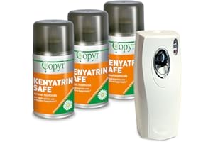 Copyr Kenyatrin Safe e Copyrmatic Evolution Night & Day - Insetticida Antizanzare, Mosche e Insetti Volanti, 3 Bombole 250ml + Erogatore Automatico, Piretro Insetticida Biologico e Repellente Zanzare