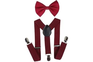 NiceYnn Elastique 2.5cm Large Bretelle et Nœud Papillon Pré-noué 9cm pour Enfants 1-9 ans 3 Clips Longueur Ajustable 60cm