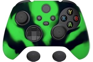 PlayVital Silikon Hülle für Xbox Series X & S Controller,Case Anti-Rutsche Schutzhülle Hülle Griffe Skin Weiches Gummi Grips für Xbox Series X & S Controller(Grün&Schwarz)