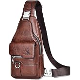 A-QMZL Men's Leather Chest Bag Shoulder Bag Leather Handbags Shoulder Bag Casual Sling Bag Backpack Shoulder Bags Waterproof