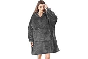 Seogva Sweat à Capuche Oversize Sherpa - Couverture Super Douce et Chaude - Taille Unique - Four Hommes, Femmes, Filles, Garçons - Gris foncé