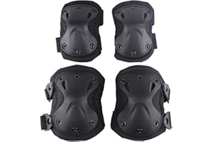 AOUTACC Coussinets de protection tactiques pour le genou et le coude fixés pour le jeu de paintball CS de plein air, sécurité du vélo, planches à roulettes, patins (Black)