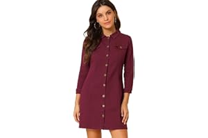 Allegra K Vestido Camisero De Mezclilla hasta La Rodilla con Manga 3/4 Y Botones Vintage para Mujer