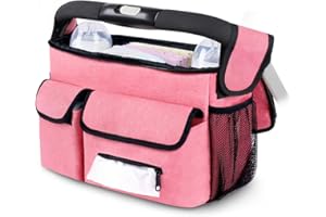 DOKRIN Porte-accessoires de poussette,Sac rose pour poussette, sac de rangement grande capacité, panier portable d'extérieur
