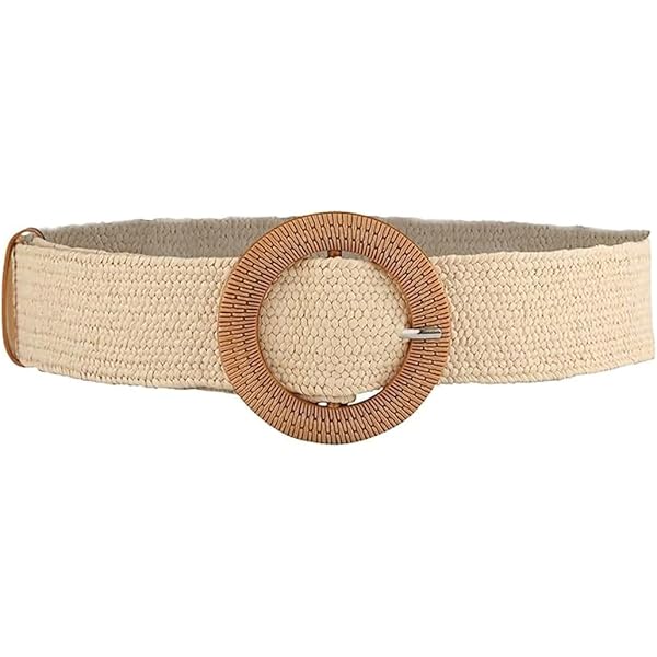 Ceinture élastique Tissée à Boucle Ronde Pour Femme - Style Bohème - Large Ceinture Tendance Pour Robe D'été - Jeans - Kaki - 110 Cm