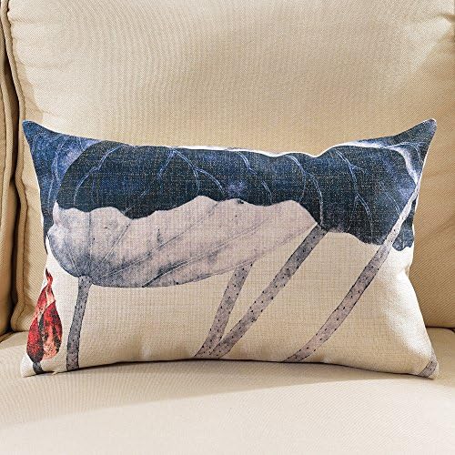 Teebxtile Cushion Covers Bolster Throw Pillow Covers Cases for Couch Sofa Bed Vintage Chinese ink lotus cotton linen pillow Car cushion seat sofa against the office of the lumbar pillow ,FR15295-10,30*50CM hood