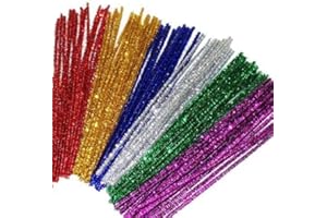 KIDS B CRAFTY Tinsel Pipe Cleaners – Glitter Chenille Stems for Christmas Crafts, Ornaments & Decorations – 100 Pack 30 cm × 6 mm – Red Green Blue Gold Silver Purple