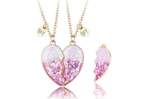 AFCJLTO 2 piezas BFF collares amistad collar magnético mejores amigos, Collares de Mejores Amigas Mejores Amigas Collares para niñas cumpleaños regalos colgante cadena regalos,rosa