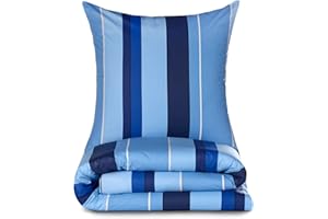 Alreya Copripiumino Singolo Renforcé 100% cotone - 155 x 220 cm - Onde Blu - Completo letto con 1 federa 80 x 80 cm con cerniera