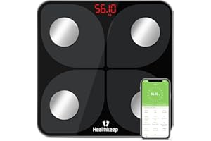 Healthkeep Balance Pese Personne, Balance Connectée Bluetooth Pèse Personne Impédancemètre, Balance Impedancemetre avec 13 Données Corporelles (BMI/Graisse Corporelle/Masse Osseuse/BMR/Muscle/Eau)