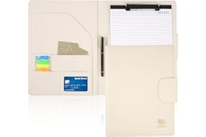 Agoer Porte-Bloc A4 en Cuir avec Fermeture Magnétique, Classeur à Clip Porte Documents, Conferencier Cuir avec Bloc-Notes, Papier et Stylo - Beige
