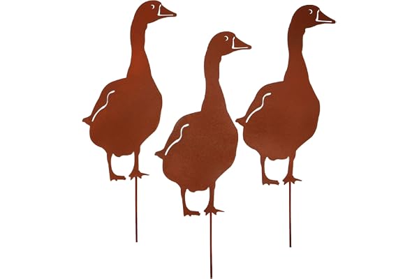 UNUS Garden Oies Lot de 3 piquets de jardin aspect rouille en métal rouillé pour jardin, terrasse, balcon ou pot de fleurs