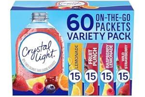 SAVOR GOODS Crystal Light Sin azúcar, limonada, ponche de frutas, limonada de frambuesa y fresa silvestre en polvo para llevar, paquete variado, 48 unidades, cada paquete cabe en una taza de 16.5 onzas