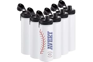 SUNNOW 6 Stück Sublimationswasserflaschen, 740 ml, personalisierte, wiederverwendbare Wasserflaschen, Großpackung mit Griff und Auslaufdeckel, Aluminium, auslaufsicher und leicht, für Sport, Reisen,