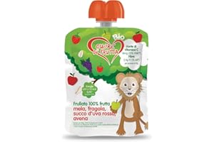 Cuore Di Frutta Frullato di Frutta Bio, Mela, Fragola, Uva Rossa e Avena - Confezioni da 90G, 12 Unità