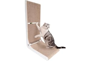 Heikoeco® Kratzbretter Katze mit Katzenminze Ball, L-förmige Katzenspielzeug, Langlebige Kratzpappe Wand 26x39x60cm