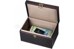 NOKWOCY Faraday Boîte pour Clés de Voiture – Bloqueur de Signal RFID, Antivol Anti-Scanning et Anti-GPS, Porte-Clés Blindé en Fibre de Carbone et Cuir Synthétique, Noir, avec Compartiment pour Smartphone (M)