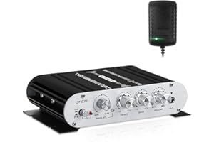 SIKKEBY Amplificatore audio HiFi, amplificatore stereo 2.1 CH, RMS 20 Wx2+40 W ST-838 con uscita subwoofer, classe D mini amplificatore digitale con AUX per casa, altoparlante auto, nero (con adattatore di
