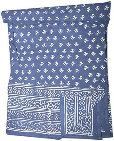 Hand Block Printed Indigo Cotton Double Bed Sheet Covers King Size Coverlet Bedding Throw