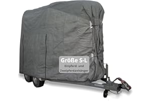 Car-e-Cover Pferdeanhänger Abdeckung Größe M für Zweipferdanhänger | extra robuste 4-lagige Vlies Schutzhaube in grau | wasserdicht & UV-beständig | lackschonende Innenseite | Gummizug & Gurte